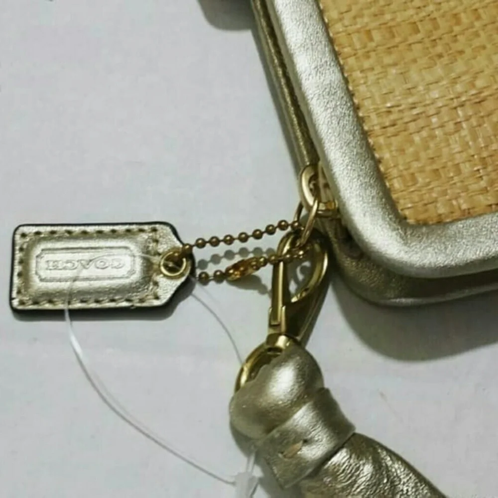 Coach Parker Gold Straw/Leather Trim Wrist